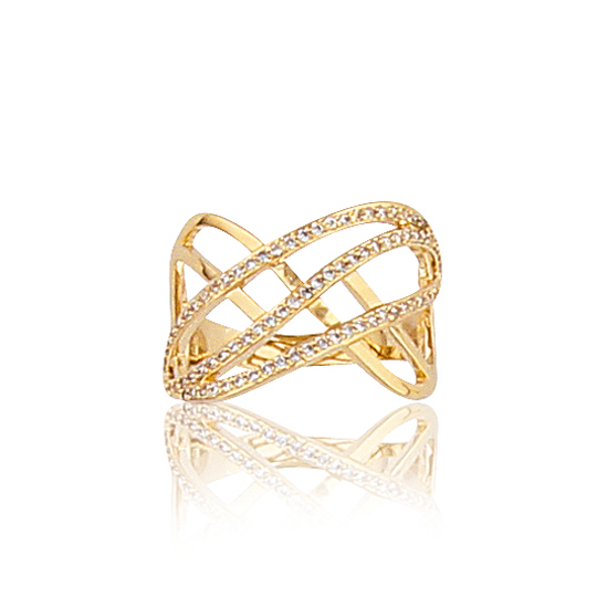 Bague Plaqué Or Avec Oxyde De Zirconium - Taille Ajustable Du 48 Au 68, Neuve Avec étiquettes, Pour Femme