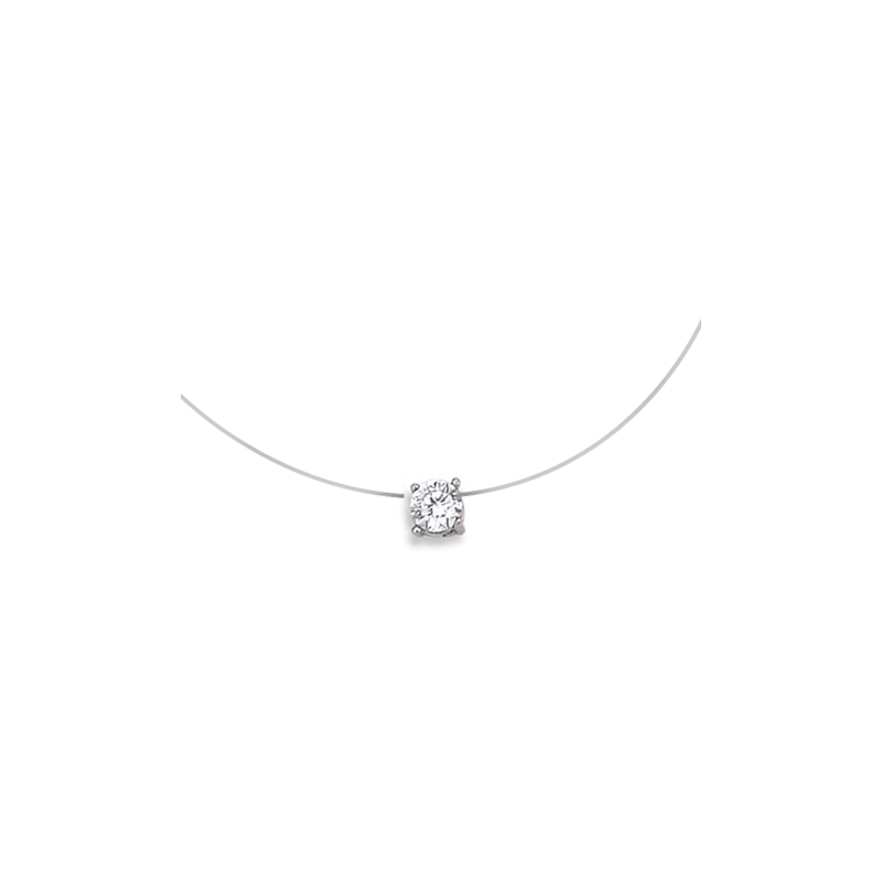 Collier fil nylon Argent et oxyde blanc 42cm