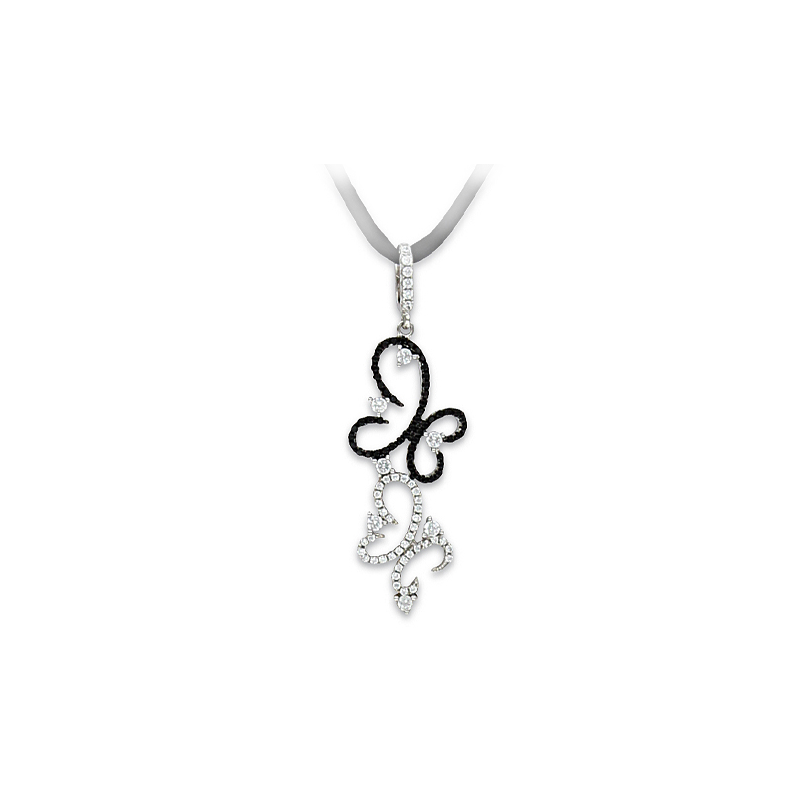 Pendentif Argent et oxyde blanc,noir papillon