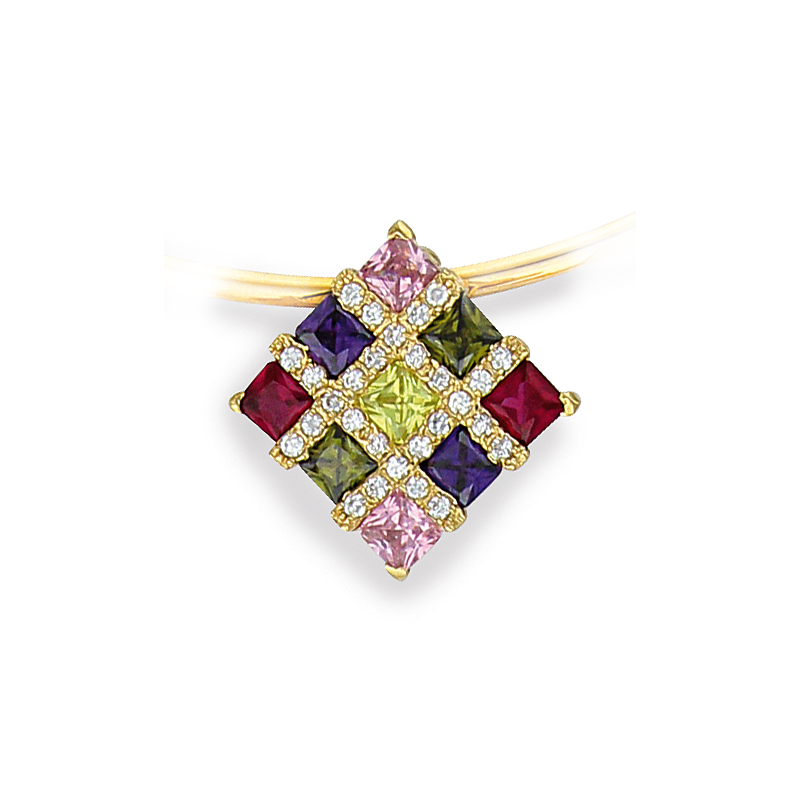 Pendentif plaqué or  oxyde de couleur