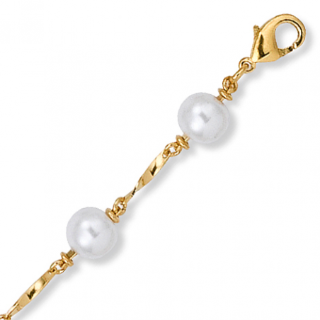 Bracelet plaqué or oxyde et perle imitation en 19 cm 