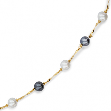 Collier plaqué or perle imitation blanche et grise en 45 cm 