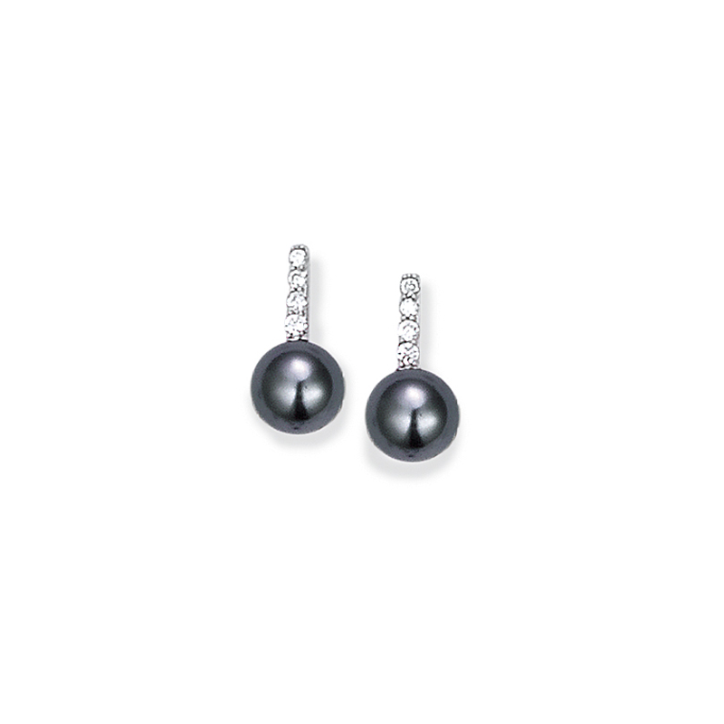 Boucles d'oreilles Argent et oxyde blanc, perles imitation grise