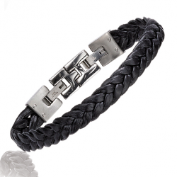 Bracelet acier cuir en 21 cm mise à longueur 19 cm