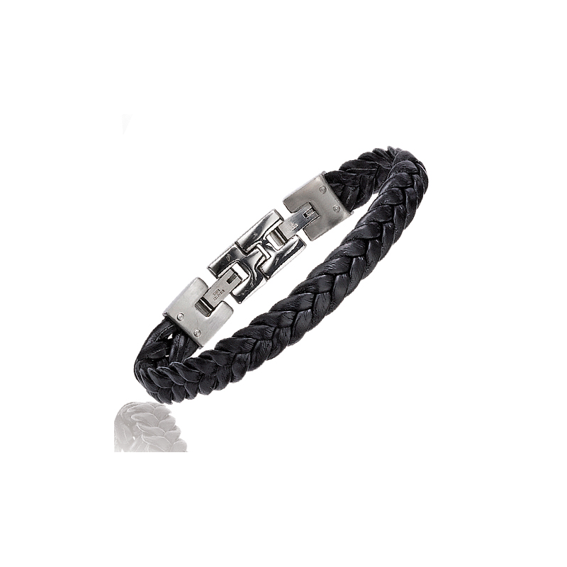 Bracelet acier cuir en 21 cm mise à longueur 19 cm