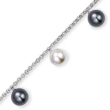 Bracelet Argent perles imitation blanche et grise  18cm
