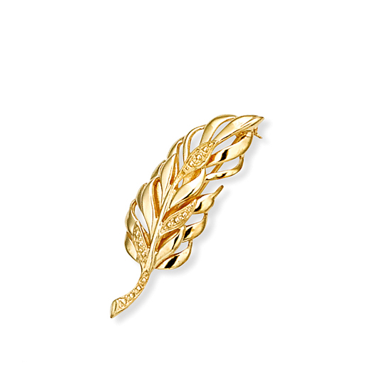 Broche Vintage Plaqué Or - Motif Feuillage Et Perle Blanche, État Impeccable