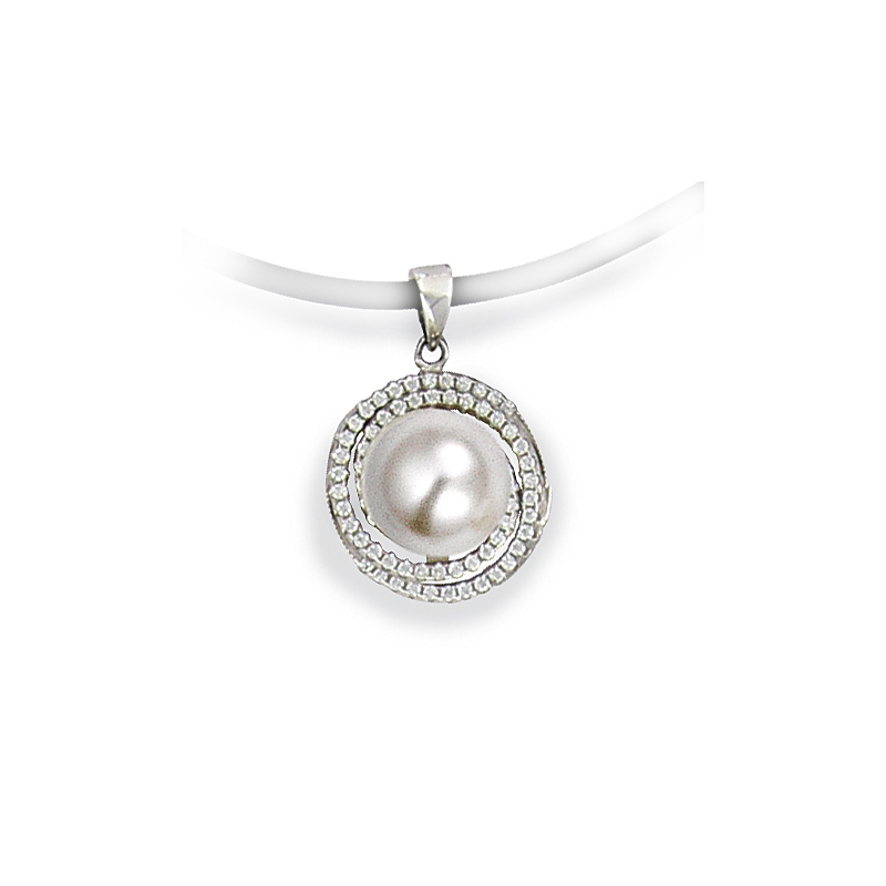 Pendentif Argent et oxyde blanc, perles imitation blanche