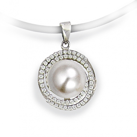 Pendentif Argent et oxyde blanc, perles imitation blanche