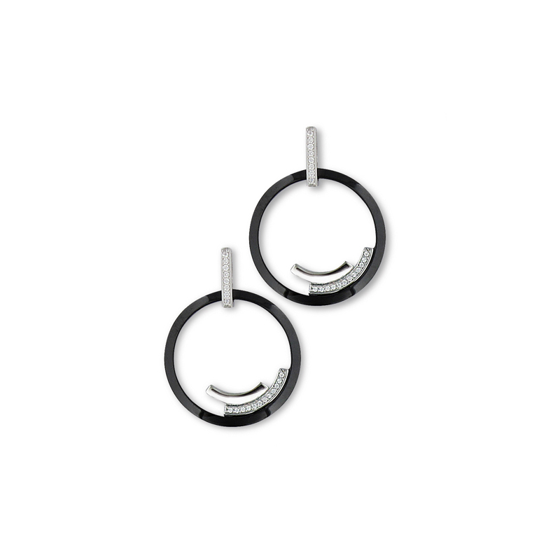 Boucle d'oreille argent céramique noire, oxyde