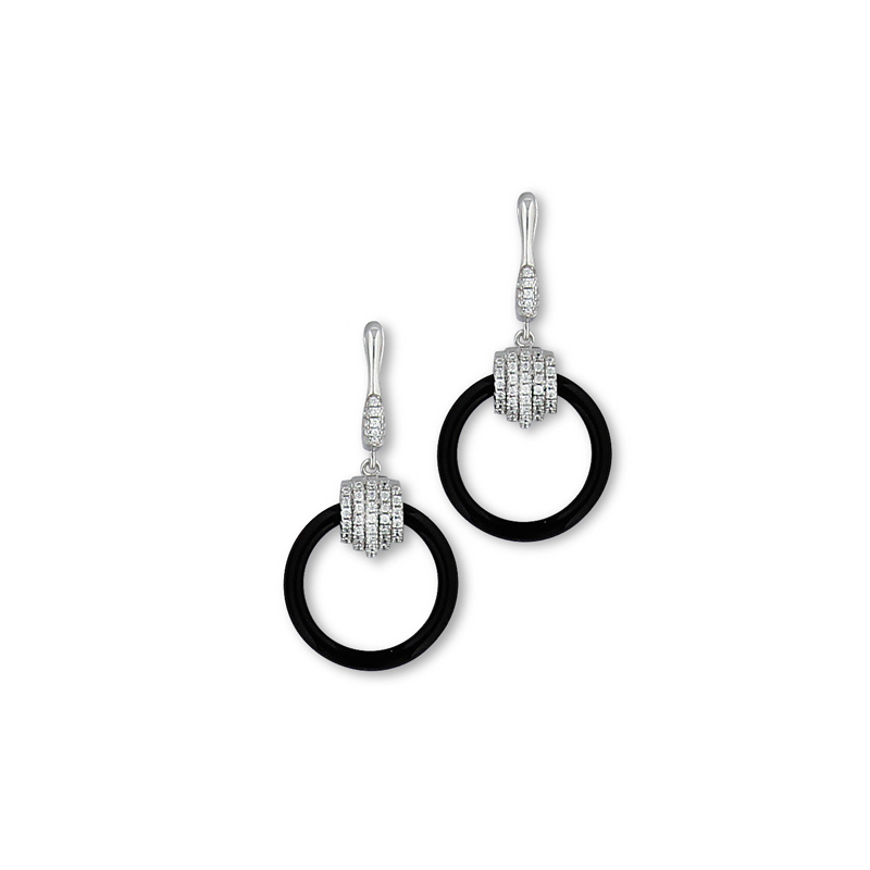Boucle d'oreille argent oxyde,céramique noire,pendant