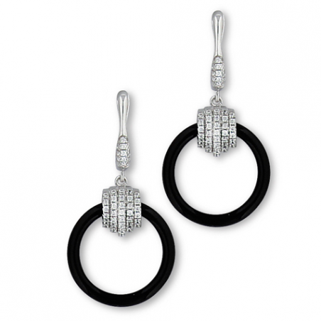 Boucle d'oreille argent oxyde,céramique noire,pendant