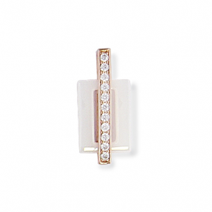 Collier Pendentif Plaqué Or Rose Avec Céramique Blanche & Zirconium - Chaîne 45cm