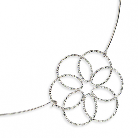 Collier rigide argent fleur diamantée