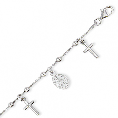 Bracelet argent croix médailles en 15 cm (mise en longueur 18 cm)