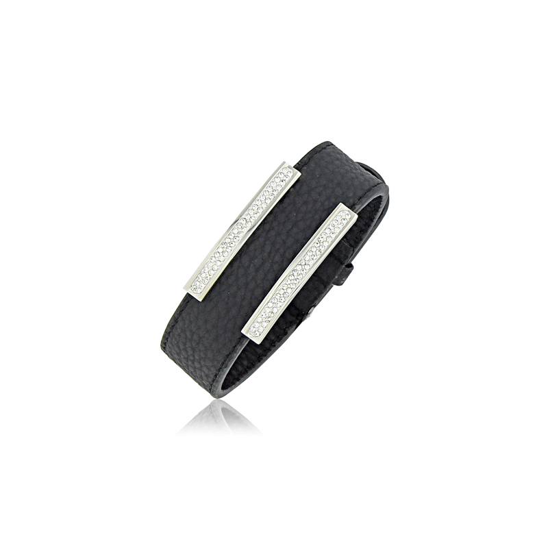 Bracelet acier cuir cristaux en 21 cm