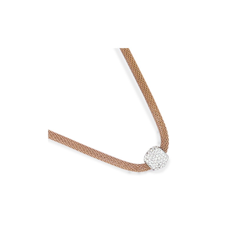 Collier acier mesh rose cristaux en 45 cm