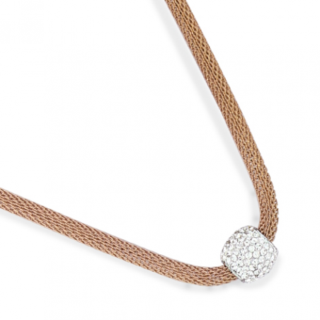 Collier acier mesh rose cristaux en 45 cm