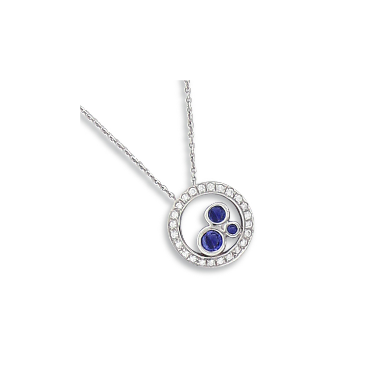 Collier or gris saphir et oxyde en 42 cm