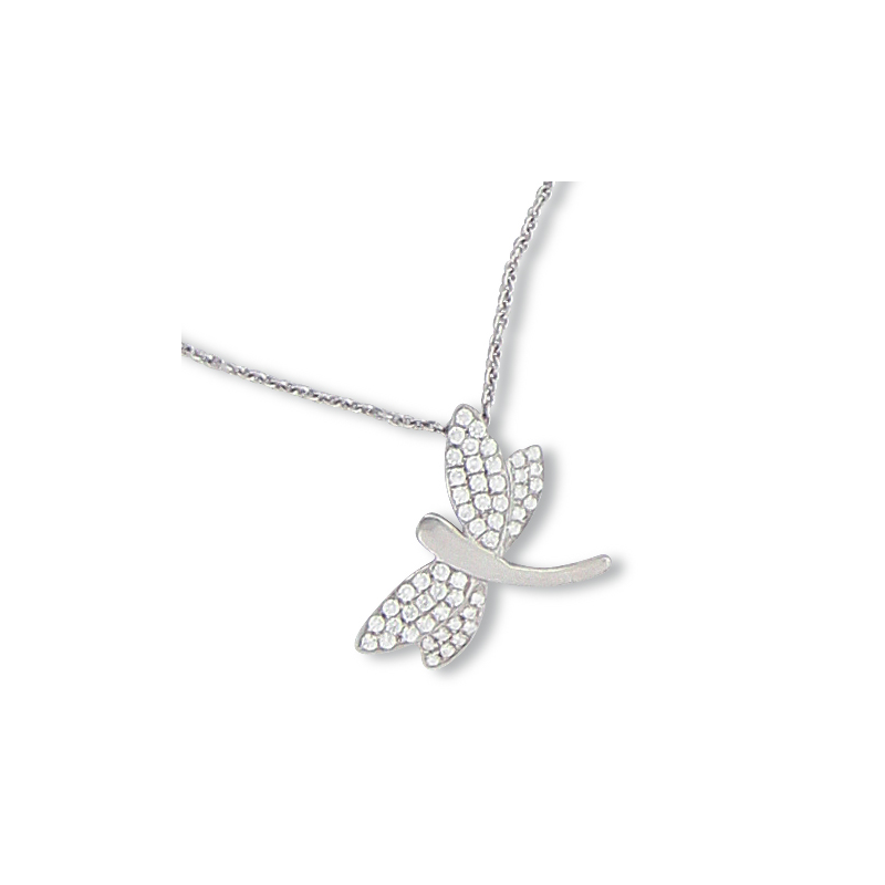 Collier libellule en or gris et oxyde en 42 cm