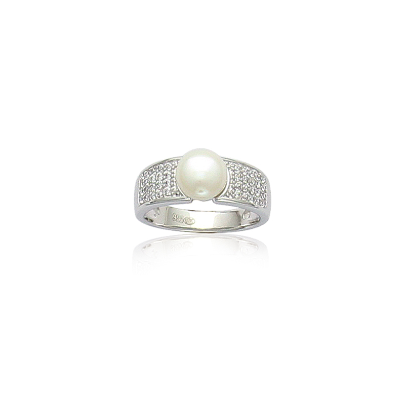 Bague argent perle d'imitation blanche OZ