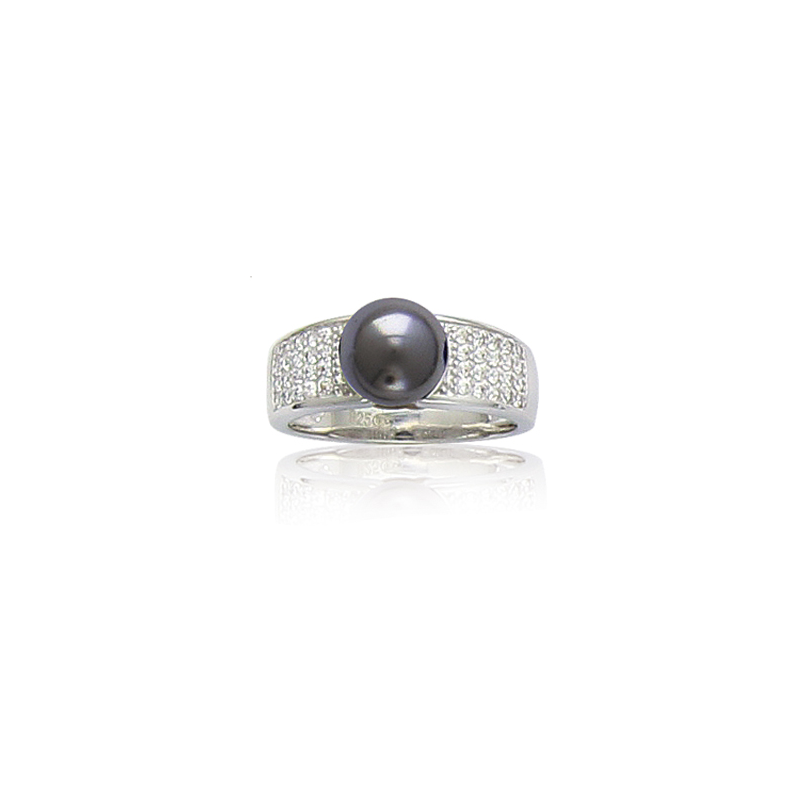 Bague argent perle d'imitation grise OZ