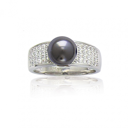 Bague argent perle d'imitation grise OZ