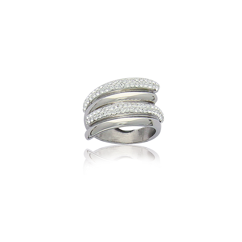 Bague acier cristaux blanc