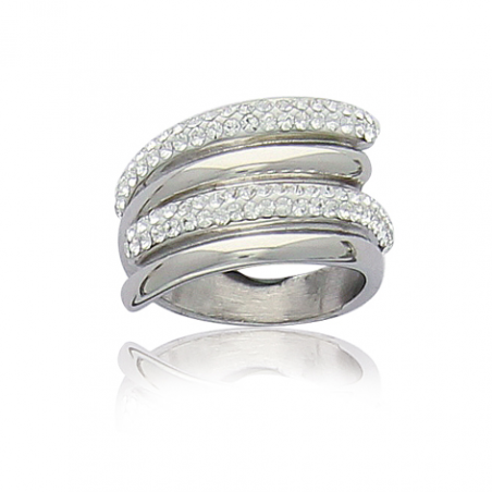 Bague acier cristaux blanc