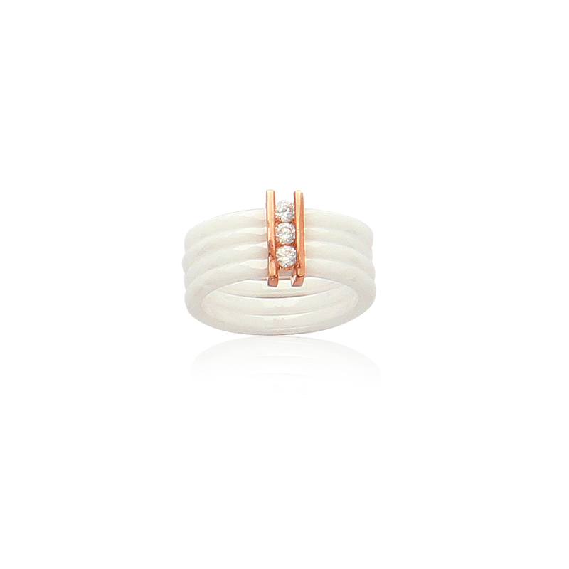Bague plaqué or rose céramique et oxyde