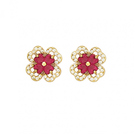 Boucles d'oreilles rubis plaqué or et oxyde