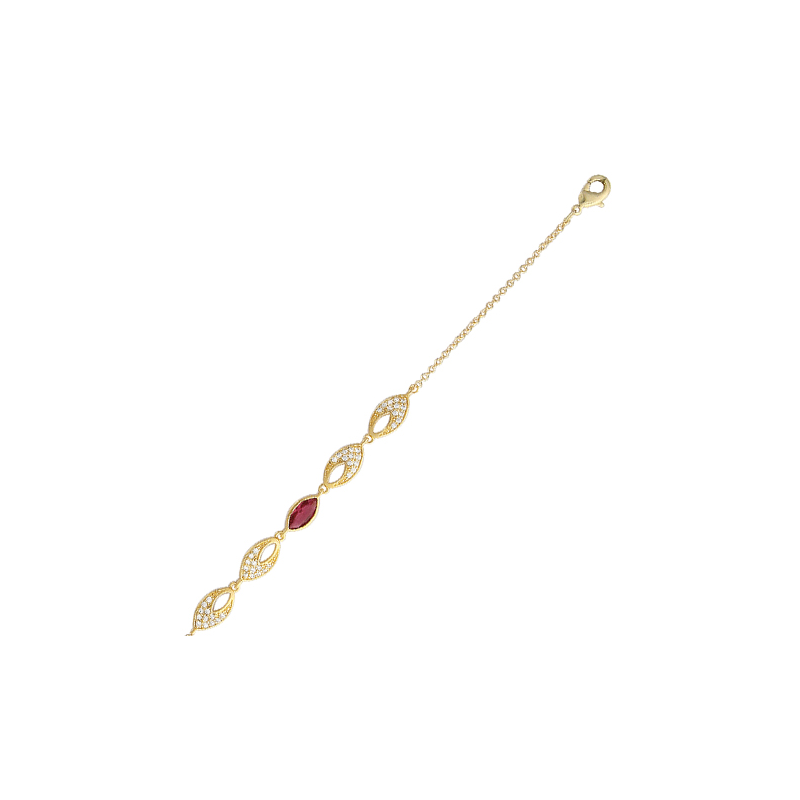 Bracelet rubis plaqué or et oxyde