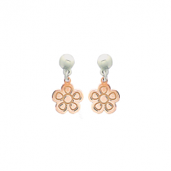 Boucles d'oreilles argent bicolore rose, motif fleur