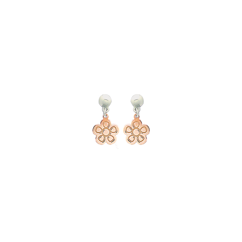 Boucles d'oreilles argent bicolore rose, motif fleur