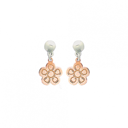 Boucles d'oreilles argent bicolore rose, motif fleur