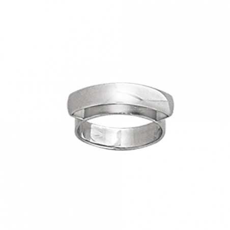 Bague en argent rhodié demi jonc superposé, T50 à 60