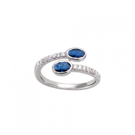 Bague croisée en argent, oxyde de zirconium blanc et bleu