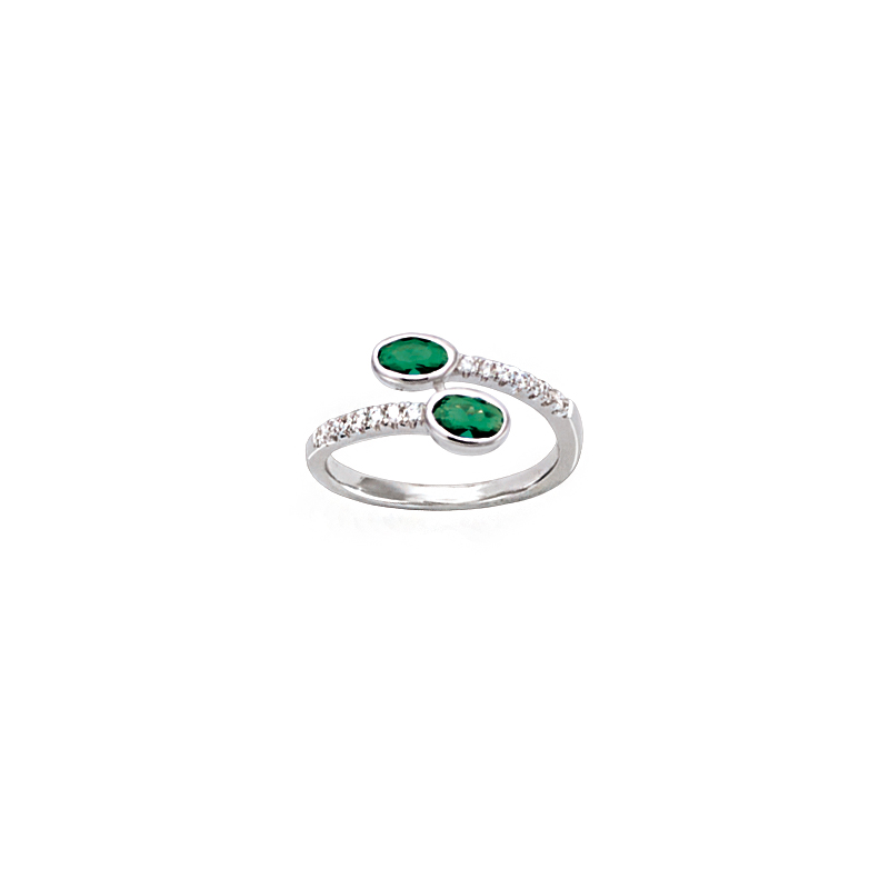 Bague croisée en argent, oxyde de zirconium blanc et vert