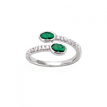 Bague croisée en argent, oxyde de zirconium blanc et vert