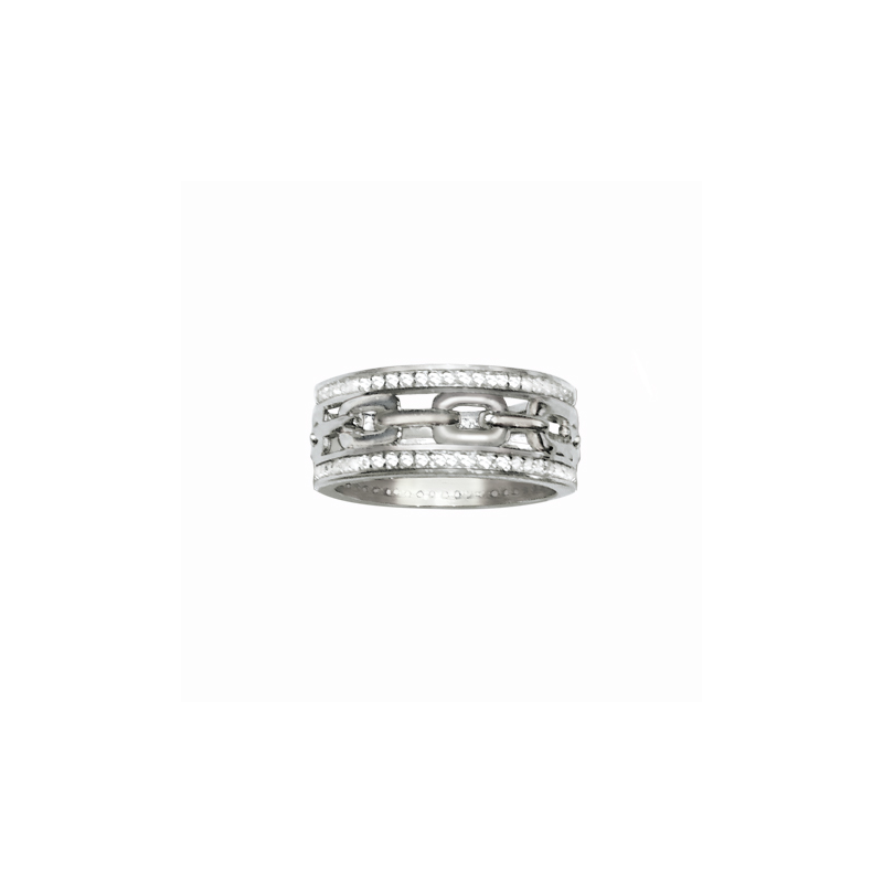 Bague en argent 2 rangs en oxyde de zirconium, motif chaîne