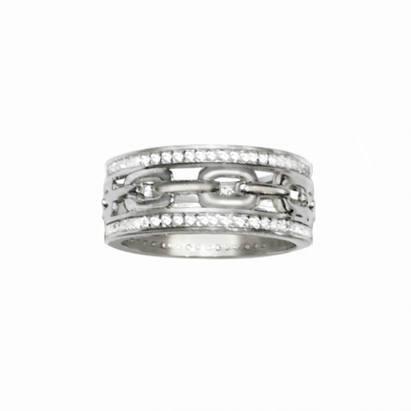 Bague en argent 2 rangs en oxyde de zirconium, motif chaîne