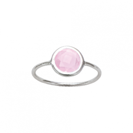 Bague en argent et cristal rose claire, sertie clos