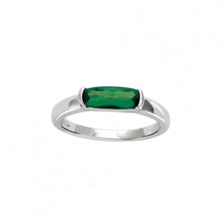 Bague en argent et oxyde de zirconium vert en baguette