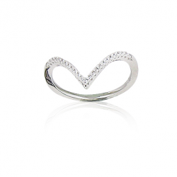 Bague en argent et oxyde de zirconium, motif "V"