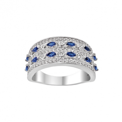Bague en argent oxyde de zirconium blanc et bleu