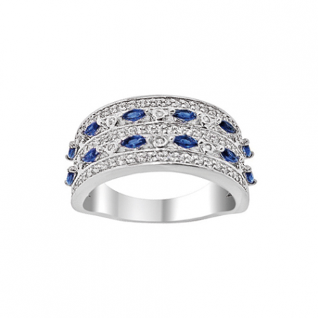 Bague en argent oxyde de zirconium blanc et bleu