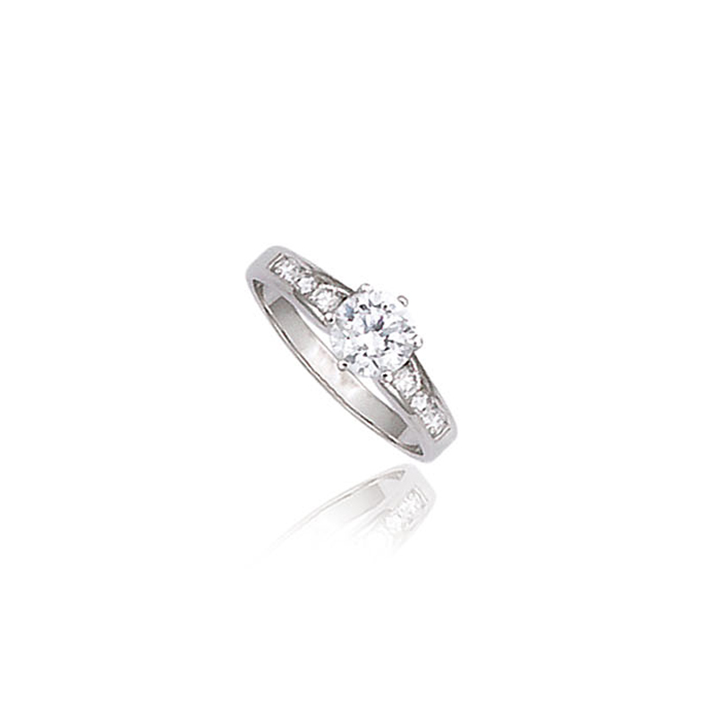 Bague solitaire en argent oxyde de zirconium forme de brillant rond et princesse