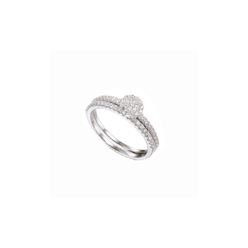 Bague, en argent solitaire et double anneaux en oxyde de zirconium