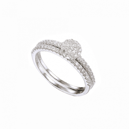 Bague en argent solitaire et double anneaux en oxyde de zirconium