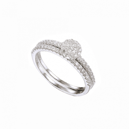 Bague, en argent solitaire et double anneaux en oxyde de zirconium